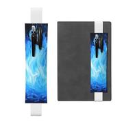 WZYWHJ White Blue Spirit Flame Pattern Leather Pen Holder Bookmark - Elastic Clip for Notebooks & Journals with Adjustable Strap, Holds 2-3 Pens