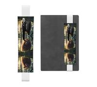 WZYWHJ White Brown Bear in The Forest Prints Leather Pen Holder Bookmark - Elastic Clip for Notebooks & Journals with Adjustable Strap, Holds 2-3 Pens