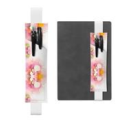 WZYWHJ White Color Fragment Paper Prints Leather Pen Holder Bookmark - Elastic Clip for Notebooks & Journals with Adjustable Strap, Holds 2-3 Pens