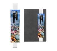 WZYWHJ White Colorful Pebbles Pattern Leather Pen Holder Bookmark - Elastic Clip for Notebooks & Journals with Adjustable Strap, Holds 2-3 Pens