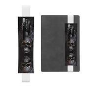 WZYWHJ White Copper-Colored Skull Prints Leather Pen Holder Bookmark - Elastic Clip for Notebooks & Journals with Adjustable Strap, Holds 2-3 Pens