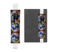 WZYWHJ White Cosmic Earth Prints Leather Pen Holder Bookmark - Elastic Clip for Notebooks & Journals with Adjustable Strap, Holds 2-3 Pens