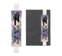 WZYWHJ White Doodle Hummingbird Prints Leather Pen Holder Bookmark - Elastic Clip for Notebooks & Journals with Adjustable Strap, Holds 2-3 Pens