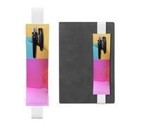 WZYWHJ White Dopamine Color Blocks Pattern Leather Pen Holder Bookmark - Elastic Clip for Notebooks & Journals with Adjustable Strap, Holds 2-3 Pens