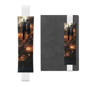 WZYWHJ White Fairy Tale World Pattern Leather Pen Holder Bookmark - Elastic Clip for Notebooks & Journals with Adjustable Strap, Holds 2-3 Pens