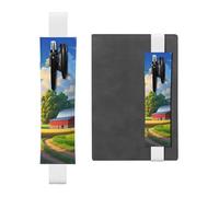 WZYWHJ White Farm Rural Scenery Pattern Leather Pen Holder Bookmark - Elastic Clip for Notebooks & Journals with Adjustable Strap, Holds 2-3 Pens