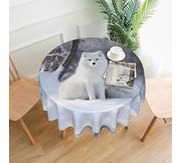 WZYWHJ White fox on the snow Printed Round long tablecloth anti overflow and wrinkle resistant dining table cloth 60 inches
