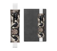 WZYWHJ White Gothic Raven Prints Leather Pen Holder Bookmark - Elastic Clip for Notebooks & Journals with Adjustable Strap, Holds 2-3 Pens
