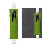 WZYWHJ White Green Grassland Prints Leather Pen Holder Bookmark - Elastic Clip for Notebooks & Journals with Adjustable Strap, Holds 2-3 Pens