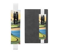 WZYWHJ White Hawaii Beach Golf Course Pattern Leather Pen Holder Bookmark - Elastic Clip for Notebooks & Journals with Adjustable Strap, Holds 2-3 Pens