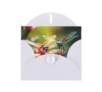 WZYWHJ White Holiday Greeting Card 6x4 in with Envelope for Christmas, Birthday, Valentine's Day, Party Invitation Colorful Dragonflies Picture