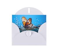 WZYWHJ White Holiday Greeting Card 6x4 in with Envelope for Christmas, Birthday, Valentine's Day, Party Invitation Butterfly on water Pattern