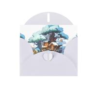 WZYWHJ White Holiday Greeting Card 6x4 in with Envelope for Christmas, Birthday, Valentine's Day, Party Invitation Snow house next to fir tree Printed
