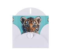 WZYWHJ White Holiday Greeting Card 6x4 in with Envelope for Christmas, Birthday, Valentine's Day, Party Invitation Tiger on blue background Printed