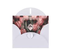 WZYWHJ White Holiday Greeting Card 6x4 in with Envelope for Christmas, Birthday, Valentine's Day, Party Invitation Crystal and pink tulips Printing