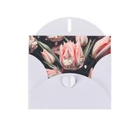 WZYWHJ White Holiday Greeting Card 6x4 in with Envelope for Christmas, Birthday, Valentine's Day, Party Invitation Crystal Pink Tulips Printed