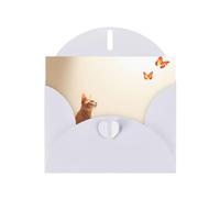 WZYWHJ White Holiday Greeting Card 6x4 in with Envelope for Christmas, Birthday, Valentine's Day, Party Invitation Cat looking at butterfly Pattern