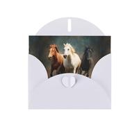 WZYWHJ White Holiday Greeting Card 6x4 in with Envelope for Christmas, Birthday, Valentine's Day, Party Invitation Three Galloping Horses Printed