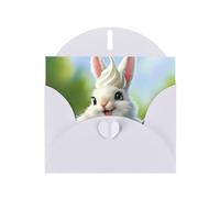 WZYWHJ White Holiday Greeting Card 6x4 in with Envelope for Christmas, Birthday, Valentine's Day, Party Invitation Bunny Eating Ice Cream Printed