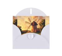 WZYWHJ White Holiday Greeting Card 6x4 in with Envelope for Christmas, Birthday, Valentine's Day, Party Invitation The windmill on the grassland Printed