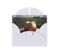 WZYWHJ White Holiday Greeting Card 6x4 in with Envelope for Christmas, Birthday, Valentine's Day, Party Invitation Wild strawberries in a straw hat Printed