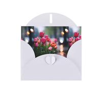 WZYWHJ White Holiday Greeting Card 6x4 in with Envelope for Christmas, Birthday, Valentine's Day, Party Invitation Tulips in the rain Printed