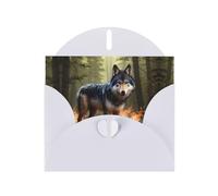 WZYWHJ White Holiday Greeting Card 6x4 in with Envelope for Christmas, Birthday, Valentine's Day, Party Invitation Wolf In Flames Printing