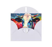 WZYWHJ White Holiday Greeting Card 6x4 in with Envelope for Christmas, Birthday, Valentine's Day, Party Invitation Colored Cows Picture