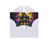 WZYWHJ White Holiday Greeting Card 6x4 in with Envelope for Christmas, Birthday, Valentine's Day, Party Invitation Castle of Terror Pattern