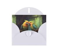 WZYWHJ White Holiday Greeting Card 6x4 in with Envelope for Christmas, Birthday, Valentine's Day, Party Invitation Loving parrots on a branch Printed