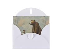 WZYWHJ White Holiday Greeting Card 6x4 in with Envelope for Christmas, Birthday, Valentine's Day, Party Invitation Mouse and bear on the rocks Printed