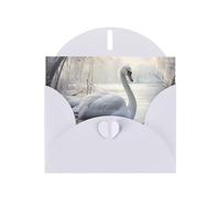 WZYWHJ White Holiday Greeting Card 6x4 in with Envelope for Christmas, Birthday, Valentine's Day, Party Invitation Beautiful White Swan Printed