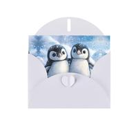 WZYWHJ White Holiday Greeting Card for Christmas, Birthday, Anniversary & more A pair of little penguins Pattern
