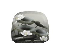 WZYWHJ White Lotus Flower Picture Seat Head Pillowcase Car Truck General Motors Parts Protective Cover one Pack