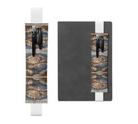 WZYWHJ White Mediterranean Contrast Prints Leather Pen Holder Bookmark - Elastic Clip for Notebooks & Journals with Adjustable Strap, Holds 2-3 Pens