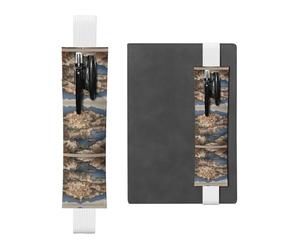 WZYWHJ White Mediterranean Contrast Prints Leather Pen Holder Bookmark - Elastic Clip for Notebooks & Journals with Adjustable Strap, Holds 2-3 Pens