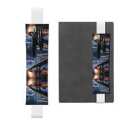 WZYWHJ White New York Manhattan Bridge Night Prints Leather Pen Holder Bookmark - Elastic Clip for Notebooks & Journals with Adjustable Strap, Holds 2-3 Pens