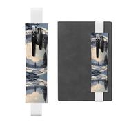 WZYWHJ White Nordic Simple Snow Scene Prints Leather Pen Holder Bookmark - Elastic Clip for Notebooks & Journals with Adjustable Strap, Holds 2-3 Pens