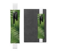 WZYWHJ White Palm Tree Green Leaves Pattern Leather Pen Holder Bookmark - Elastic Clip for Notebooks & Journals with Adjustable Strap, Holds 2-3 Pens