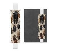 WZYWHJ White Renaissance Beetle Pattern Leather Pen Holder Bookmark - Elastic Clip for Notebooks & Journals with Adjustable Strap, Holds 2-3 Pens