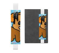 WZYWHJ White Running Cartoon Dog Pattern Leather Pen Holder Bookmark - Elastic Clip for Notebooks & Journals with Adjustable Strap, Holds 2-3 Pens