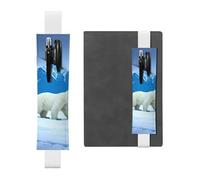 WZYWHJ White Snowy Mountain Polar Bear Pattern Leather Pen Holder Bookmark - Elastic Clip for Notebooks & Journals with Adjustable Strap, Holds 2-3 Pens