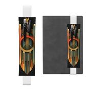 WZYWHJ White Symmetrical Art Deco Font Pattern Leather Pen Holder Bookmark - Elastic Clip for Notebooks & Journals with Adjustable Strap, Holds 2-3 Pens