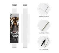 WZYWHJ White Tiger at Rest Pattern Leather Pen Holder Bookmark - Elastic Clip for Notebooks & Journals with Adjustable Strap, Holds 2-3 Pens