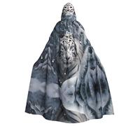 WZYWHJ White tiger in the snow Printed aldult Cosplay Poncho Hooded Cloak for men and women Halloween Party