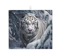 WZYWHJ White tiger in the snow Printed Drying Mat for Kitchen : Made of sponge Water absorbent, With lanyard for hanging 18 x 16 in