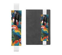 WZYWHJ White Tropical Parrot Flock Pattern Leather Pen Holder Bookmark - Elastic Clip for Notebooks & Journals with Adjustable Strap, Holds 2-3 Pens