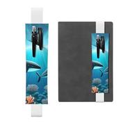 WZYWHJ White Whales Under The sea Pattern Leather Pen Holder Bookmark - Elastic Clip for Notebooks & Journals with Adjustable Strap, Holds 2-3 Pens