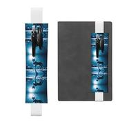WZYWHJ White Wolf on Snowy Mountain Prints Leather Pen Holder Bookmark - Elastic Clip for Notebooks & Journals with Adjustable Strap, Holds 2-3 Pens