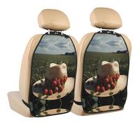 WZYWHJ Wild Strawberries in a Straw hat Printed Car seat Anti Kick Storage pad 2 Pieces, Multi-Functional Storage Bag seat Protector After Installation